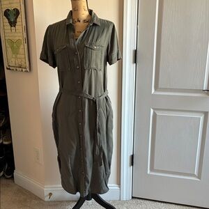 Lucky Brand Dark Olive Midi Shirt Dress